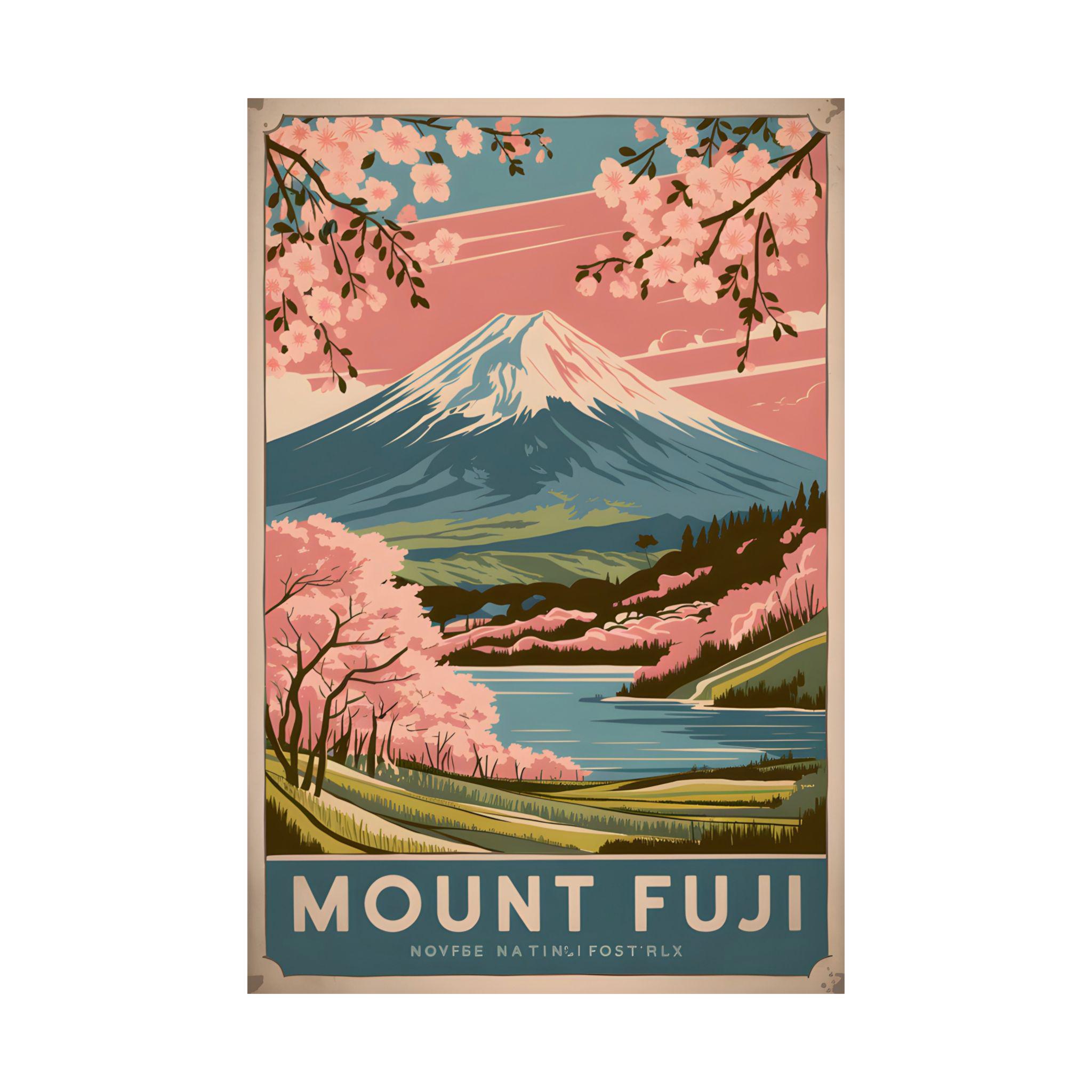 Mount Fuji Art Print Vintage Japanese Landscape Cherry Blossoms Wall ...
