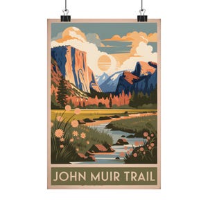 John Muir Trail Vintage Artwork Yosemite National Park Outdoor Decor Nature Print Wall Art Hiking Gift for Adventurers