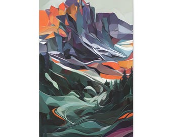 Alpine Glow Abstract Landscape Art Mountain Decor Colorful Wall