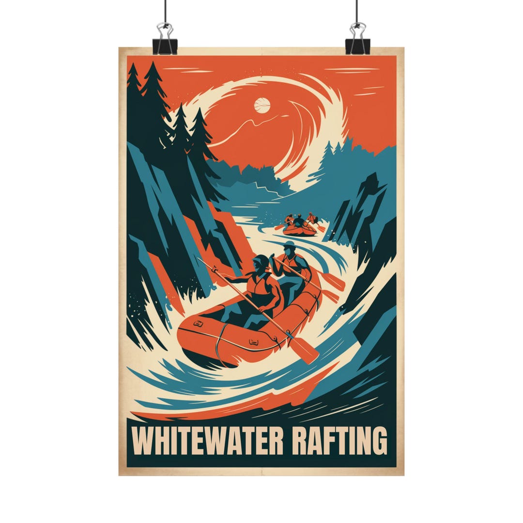 River Raft Poster Whitewater Rafting Vintage Poster Adventure Wall Art River Rafting ...