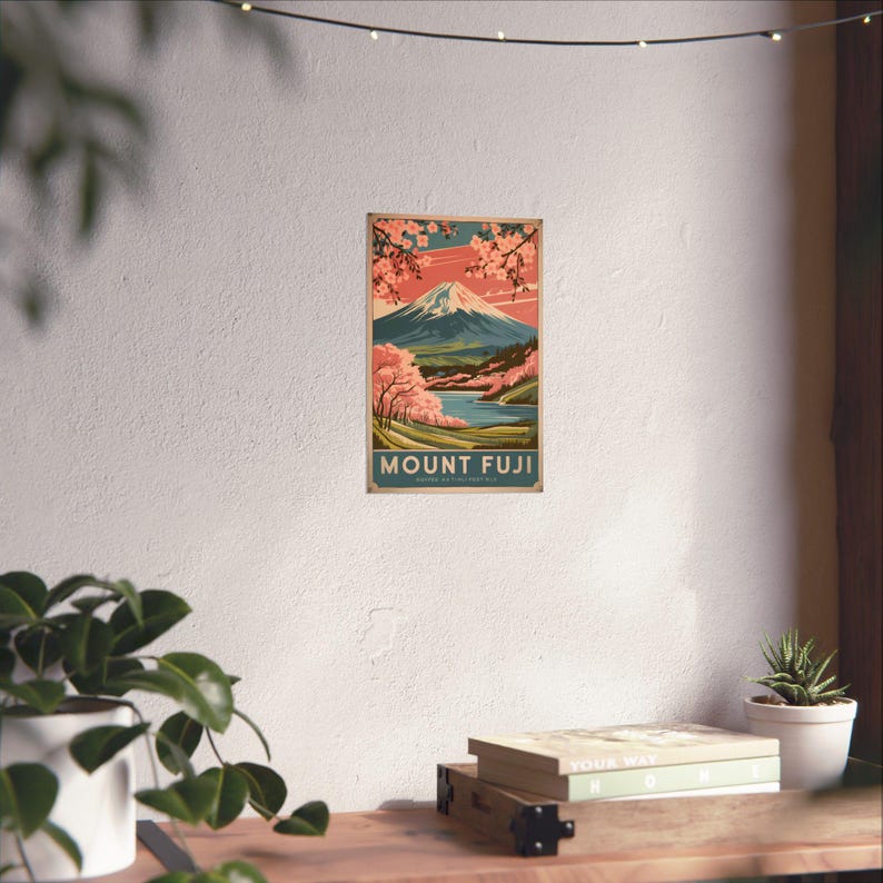 Mount Fuji Art Print Vintage Japanese Landscape Cherry Blossoms Wall ...