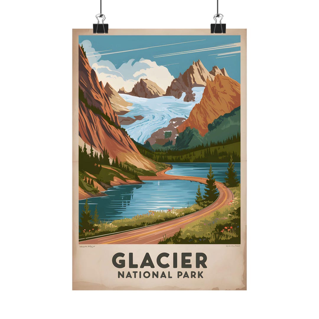 Glacier National Park Wall Art Landscape Print Vintage Poster Home ...
