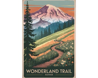 Wonderland Trail Rainier Mountain Landscape Art Print Hiking Decor Nature Wall Art Adventure Gift for Outdoor Lovers