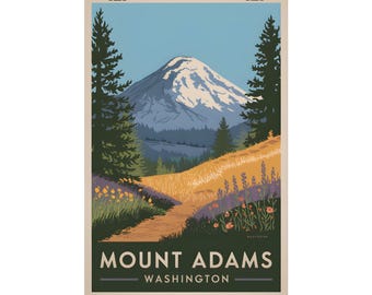 Mount Adams Washington Art Print Landscape Decor Nature Illustration Wall Art Hiking Gift Home Decor Outdoorsy Decor