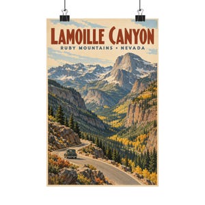 Affiche de voyage vintage du canyon Lamoille, montagnes Ruby, Nevada, paysage mural