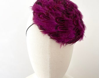 Lola pink button - pink & black feather sinamay button Millinery for races. Hat or Headpiece for special ocasion.