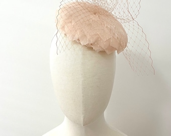 Blush button - dusty pink feather sinamay button Millinery for races. Hat or Headpiece for special ocasion.
