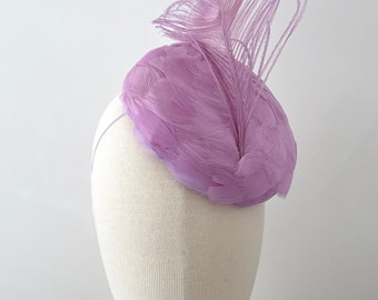 Poppy lilac button - lilac/ purple feather sinamay button Millinery for races. Hat or Headpiece for special ocasion.