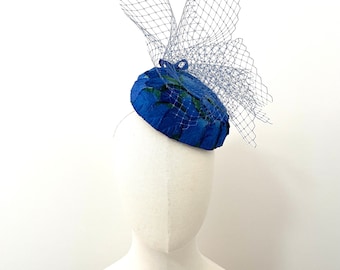 Blue Ivy button - blue velvet leaves on button Millinery for wedding. Hat or Headpiece for special ocasion.