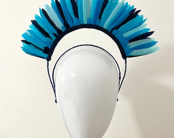 Ocean Tecca - blue & navy feather flowers flowers Races Crown or headband. Millinery or Headpiece for special ocasion.