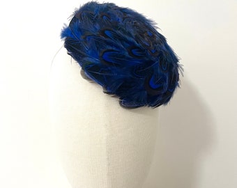 Lola Sapphire button - sapphire blue feather sinamay button Millinery for races. Hat or Headpiece for special ocasion.