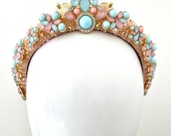 Ridell - Pink, blue & gold Races Crown or Millinery. Headband or Headpiece for special ocasion.