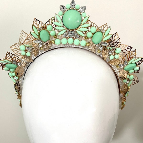 Miss Mintu - Gold & Mint Green Crown. Perfect  Millinery or headpiece for the Races. Add a headband to a special occasion.