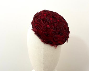 Lola red button - red feather sinamay button Millinery for races. Hat or Headpiece for special ocasion.