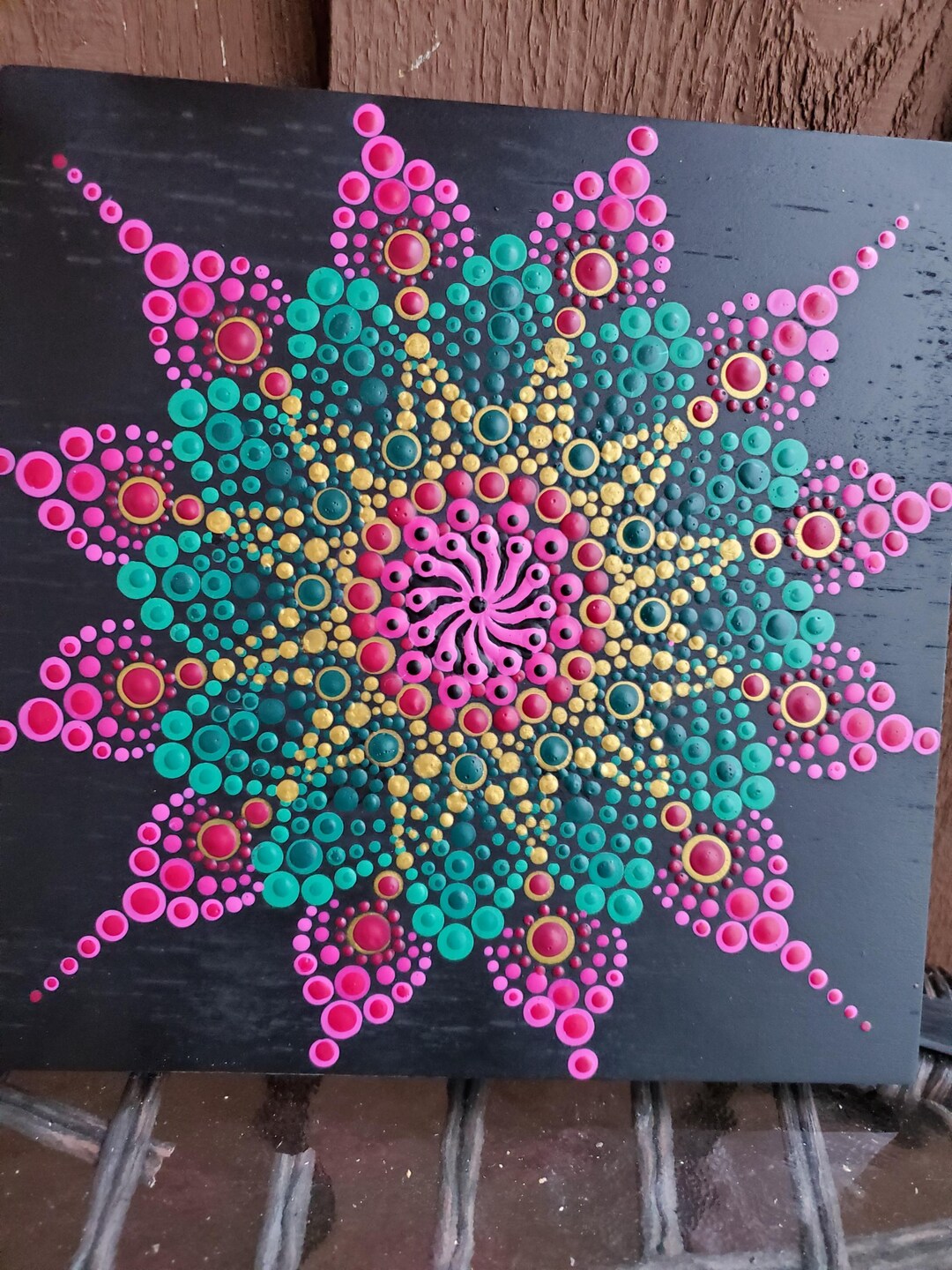 Mandala emerald and Ruby Painting on Wood. Unique Gift With Emerald ...