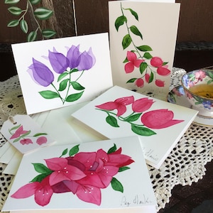 Ensemble de cartes de voeux stationnaires gracieuses bougainvilliers avec marque-page gratuit - Papier de coton robuste de 140 livres - Polyvalent pour toutes les occasions.