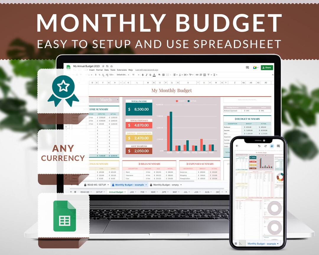 Monthly Budget Template for Google Sheets, Budget Planner, Monthly ...
