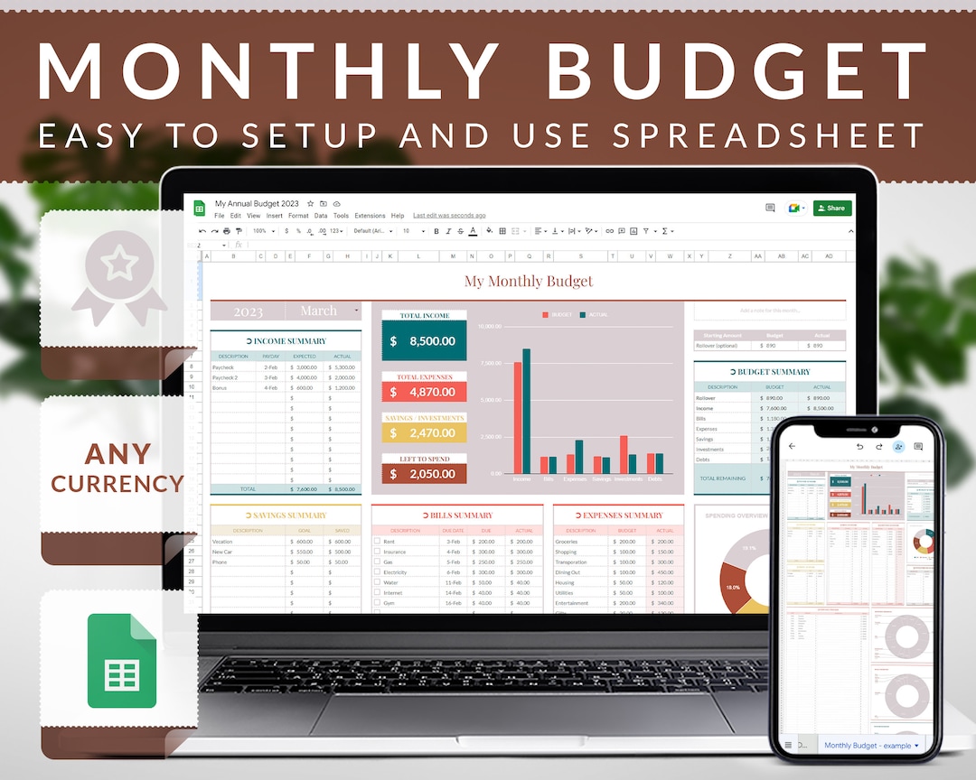 Monthly Budget Template for Google Sheets Budget Planner - Etsy
