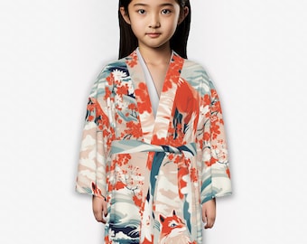 Japanischer Kimono-Pyjama-Robe für Kinder mit Rotfuchs-Design: Stilvoller und komfortabler Yukata-Robe für Kinder