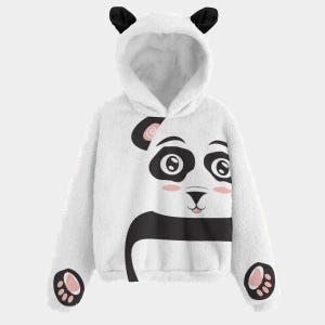 Cartoon Panda Kids Fleece Sudadera con capucha / Linda sudadera con orejas de oso / Ropa exterior suave y acogedora / Regalo para niñas de 2 a 14 años / Akiba el Panda