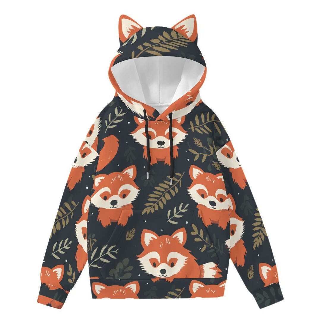 Women's Cute and Comfy Red Fox Pattern Hoodie With Ears for Adults - Etsy