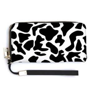 Cartera de mujer con cremallera - Cartera de mano con lunares de vaca: Cartera de diseño de gran capacidad para uso diario