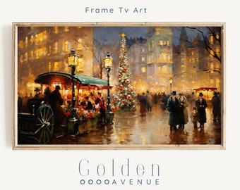 Frame TV Art Cozy Christmas Download | Warm Toned Christmas Night Digital Download | Holiday Market Vintage Winter Art File for Tv