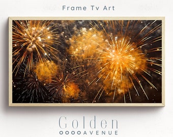 New Years Frame Tv Art | New Year's Eve Firework Digital Download | Fireworks Instant Download | Winter Holiday Gold & Black TV Screensaver