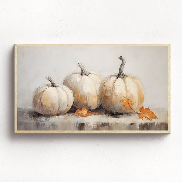 Fall Frame TV Art | Fall Pumpkin Vintage Painting Digital Download | Neutral Toned Rustic Thanksgiving Autumn Television Screensaver