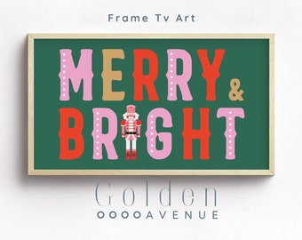 Xmas Frame TV Art | Christmas Tv Digital Download | Merry & Bright Art File | Nutcracker Frame Tv Art Download | Colorful Pink Holiday Decor