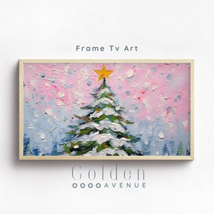 Frame TV Art kerstboom digitale download | Abstract kleurrijk kerstkunstbestand voor tv | Roze vakantie Frame TV direct downloaden