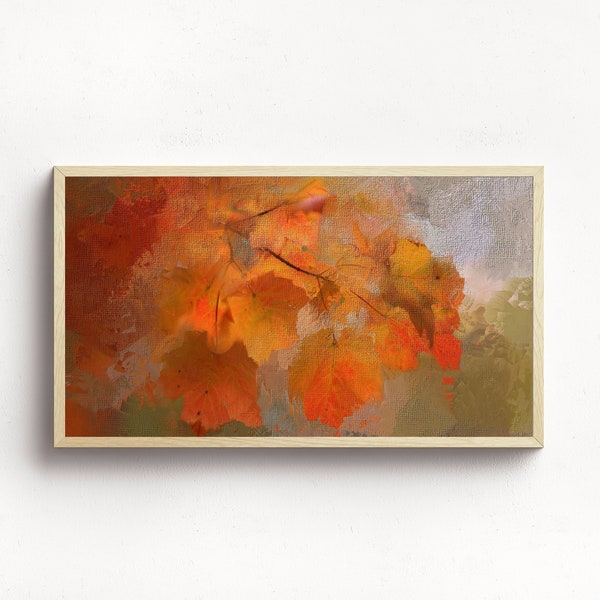 Frame TV Art Abstract Fall Digital Download Painting | Seasonal Autumn Decor Tv Screensaver | Warm Toned Fall Leaves Art File