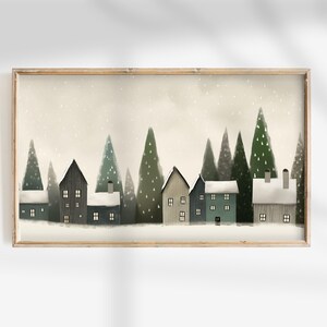 Frame Tv Art Christmas Village Digital Download Holiday Houses Winter Background