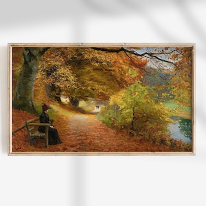 Vintage Frame Tv Fall Art Landscape Oil Painting Digital Download