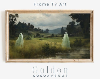 Frame TV Art | Vintage Halloween Ghost Painting Digital Download | Spooky Landscape Tv Art File Instant Download