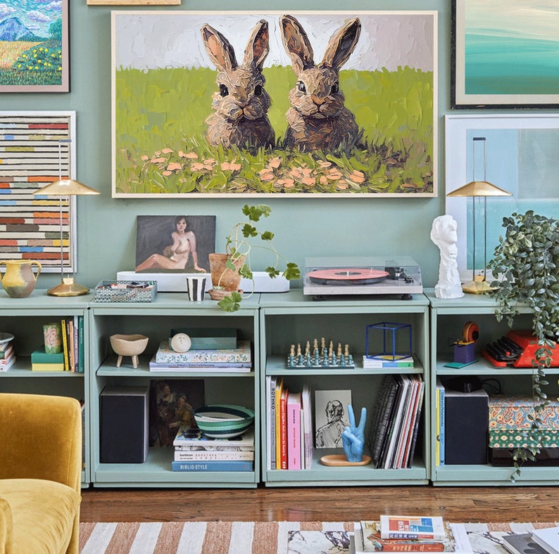 Frame Tv Vintage Spring Bunny Painting Instant Digital Download Easter Bunny Rustic Home Decor Vintage Rabbit Frame TV Art For Spring image 3