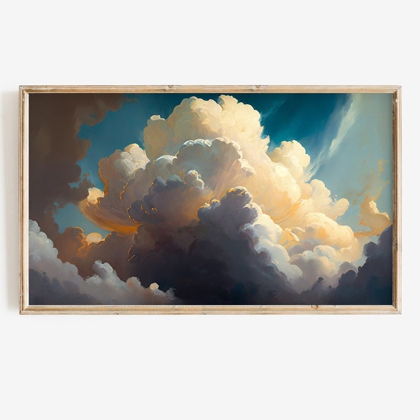 Cloud Frame TV Art | Vintage Sky Painting | Blue & Neutral Colors | Digital Download for Tv