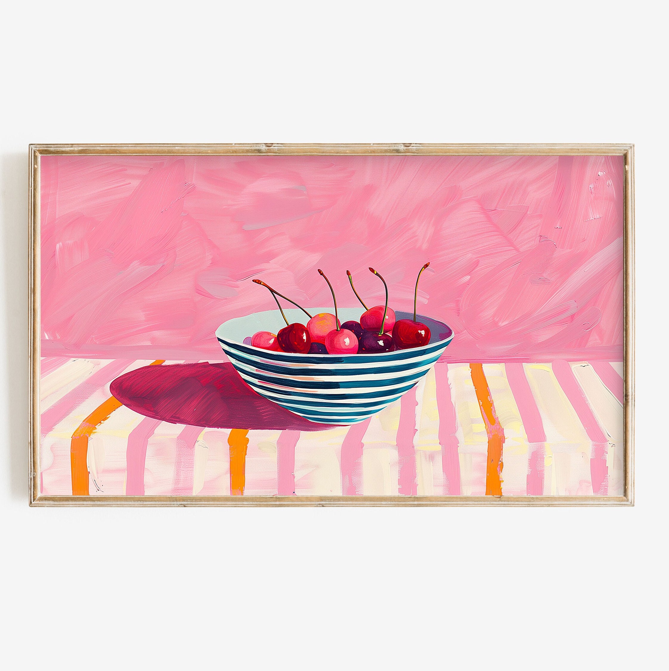 Frame Tv Art | Colorful Cherry Digital Download for Tv | Trendy Still Life Spring or Summer Pink Frame Tv Instant Download