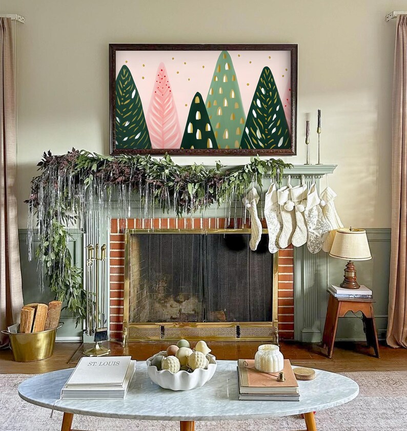 Arte abstracto de árbol de Navidad rosa para marco de TV (Descarga digital 3840x2160 px) imagen 3