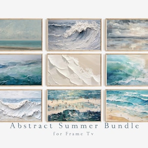 Lot d'oeuvres d'art d'été pour téléviseur Frame | Résumé des vagues de l'océan en téléchargement numérique | Lot de peintures murales de plage modernes à prix réduit pour la télévision