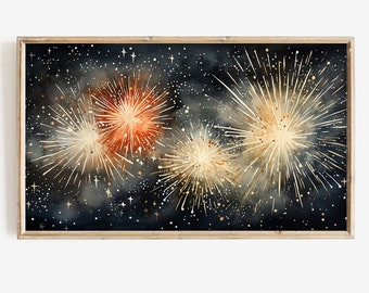 Frame Tv Art | 4th of July TV Art Digital Download | Gold & Red Patriotic Fireworks | Celestial Fourth of July Independence Day Download