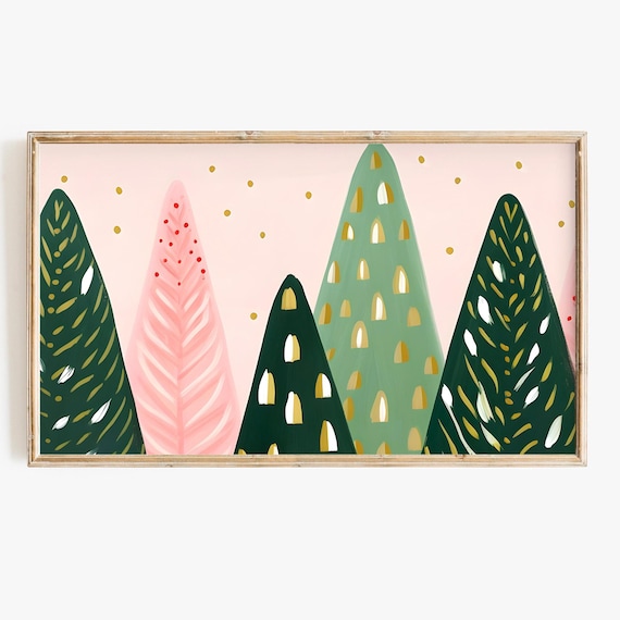 Abstract Pink Christmas Tree Art for Frame TV (Digital Download 3840x2160 px)