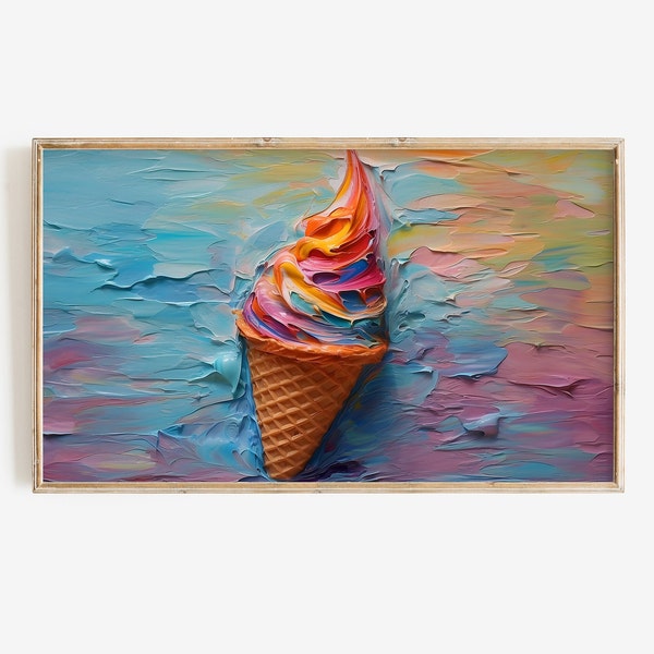Summer Frame TV Art Digital Download, Colorful Pop Art Downloadable Textured Painting for Tv Screensaver, Ice Cream Art File