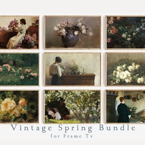 FRAME TV Art Vintage Spring Set | Antique Frame Tv Art Bundle Digital Download | Neutral Toned Floral Cottagecore Collection Set of 9