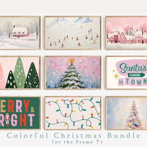 FRAME TV Art Colorful Christmas Set | Pink Xmas Frame Tv Art Bundle Digital Download | Pastel Holiday Collection Set of 9