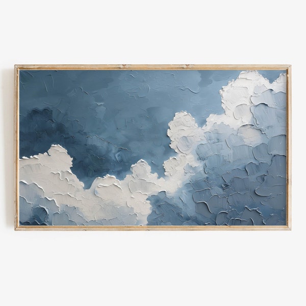 Frame TV Art | Cloudy Sky Abstract 3D Textured Painting | Muted Soft Tones | Spring & Summer Digital Download for Tv