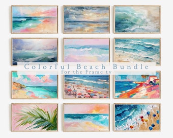 Frame TV Buntes Strandpaket | Abstraktes Ozeanwellen Sommer Digitales Download-Set | Moderne Seascape Beach-Gemälde im Bundle mit Rabatt für den Fernseher