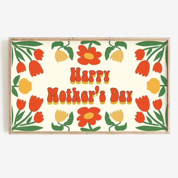 Frame Tv Mother's Day Art | Retro Happy Mother's Day Digital Download | Cute Groovy Mid-Century Frame Tv Mom Art