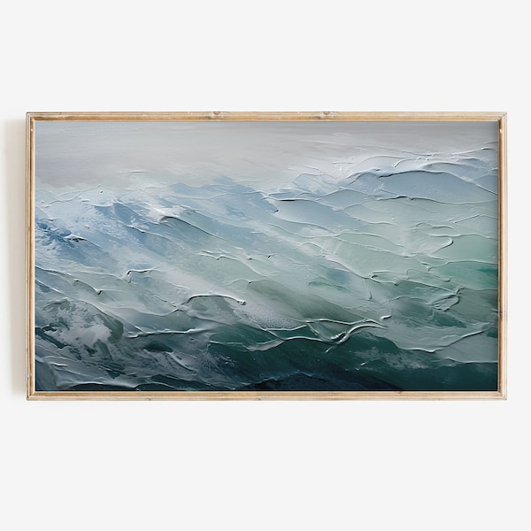 Cadre TV Art abstrait | Fichier artistique de paysage marin moderne d'été | Téléchargement numérique instantané Ocean Waves | Tons bleus