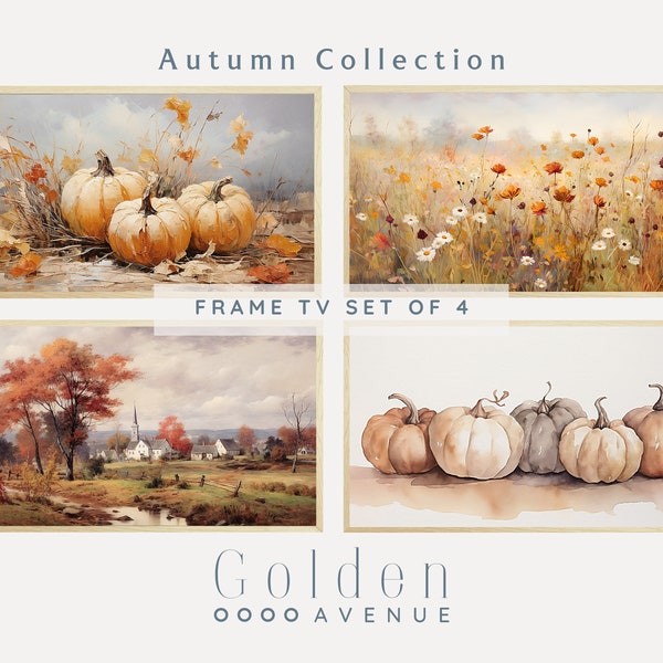 Fall Frame TV Art 4 Set | Pumpkin Frame TV Digital Download | Floral Autumn Tv Art | Thanksgiving Frame Tv Art Bundle | Vintage Fall Decor